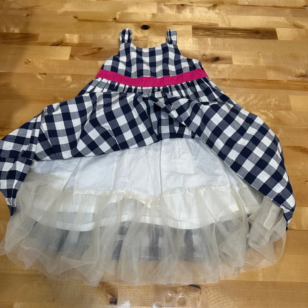 OshKosh B'gosh Gingham Dress Kids Size 5 Navy Blue Excellent Tulle Hem